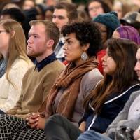 Crowd attentively listening to Patrica Hill Collin's presentation